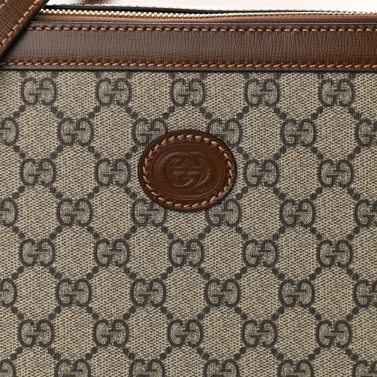 GG Supreme Monogram Glazed Textured Calfskin Retro Interlocking G Box Shoulder Bag Beige Ebony Brown Sugar
