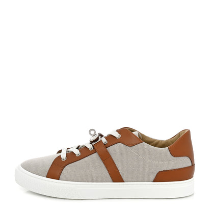 Hermes Calfskin Canvas Day Sneakers 44 Gold White 1 of 8