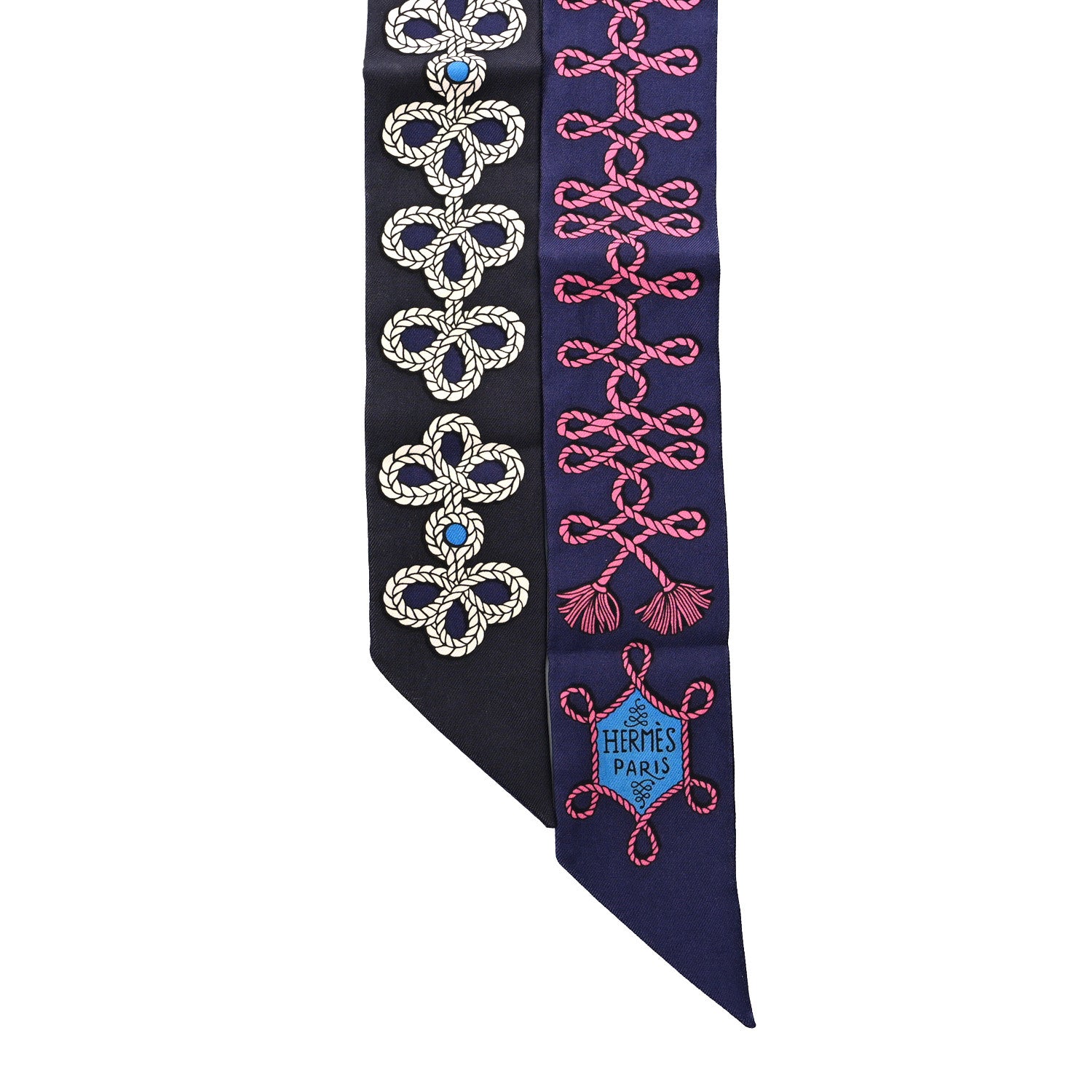 Hermes Silk Galons Et Brandebourg Twilly Indigo Rose Vif Marine 2 of 4