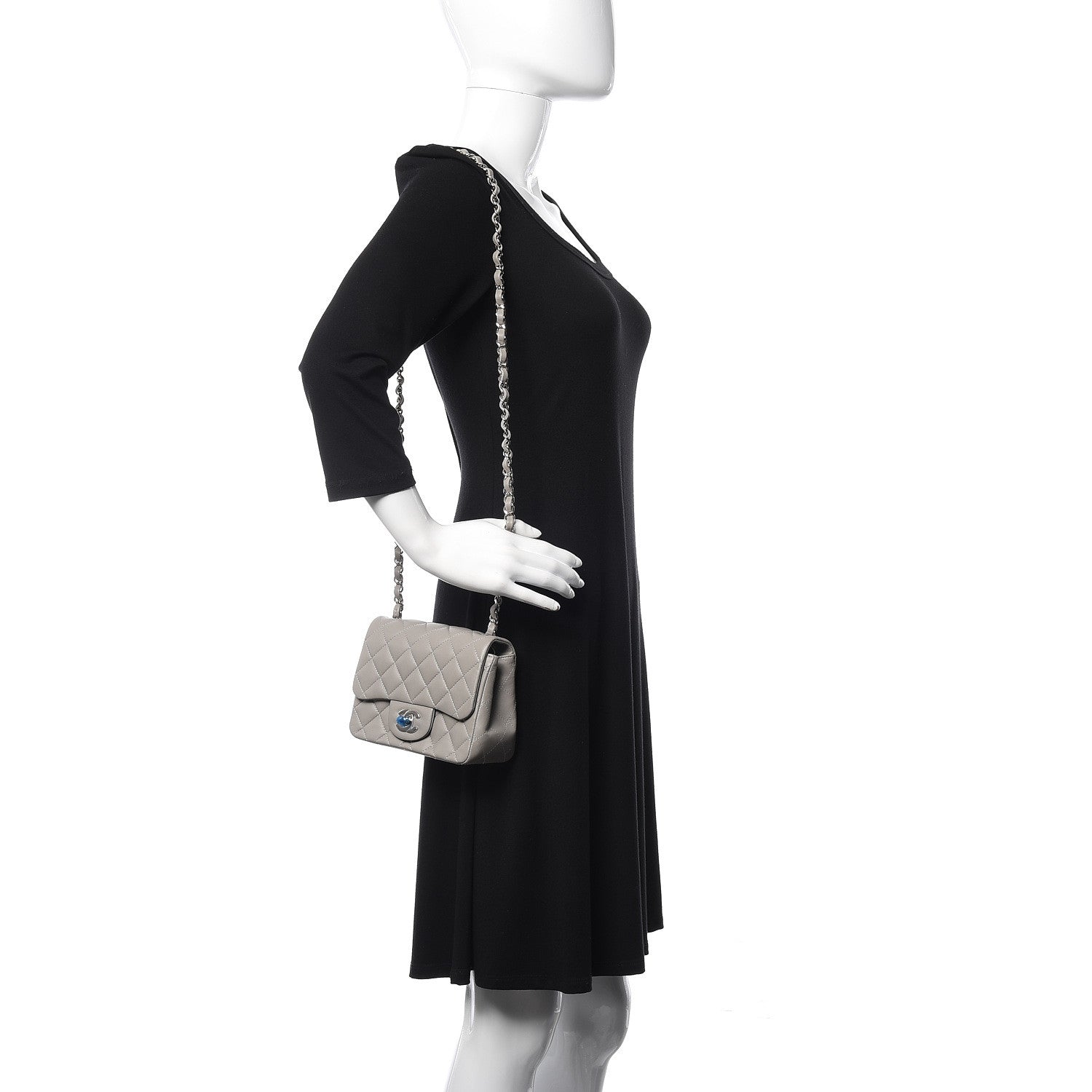 Chanel Lambskin Quilted Mini Square Flap Light Grey 2 of 11