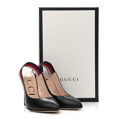 Gucci Malaga Kid Web Sylvie High Heel Slingback Pumps 36.5 Black 9 of 9