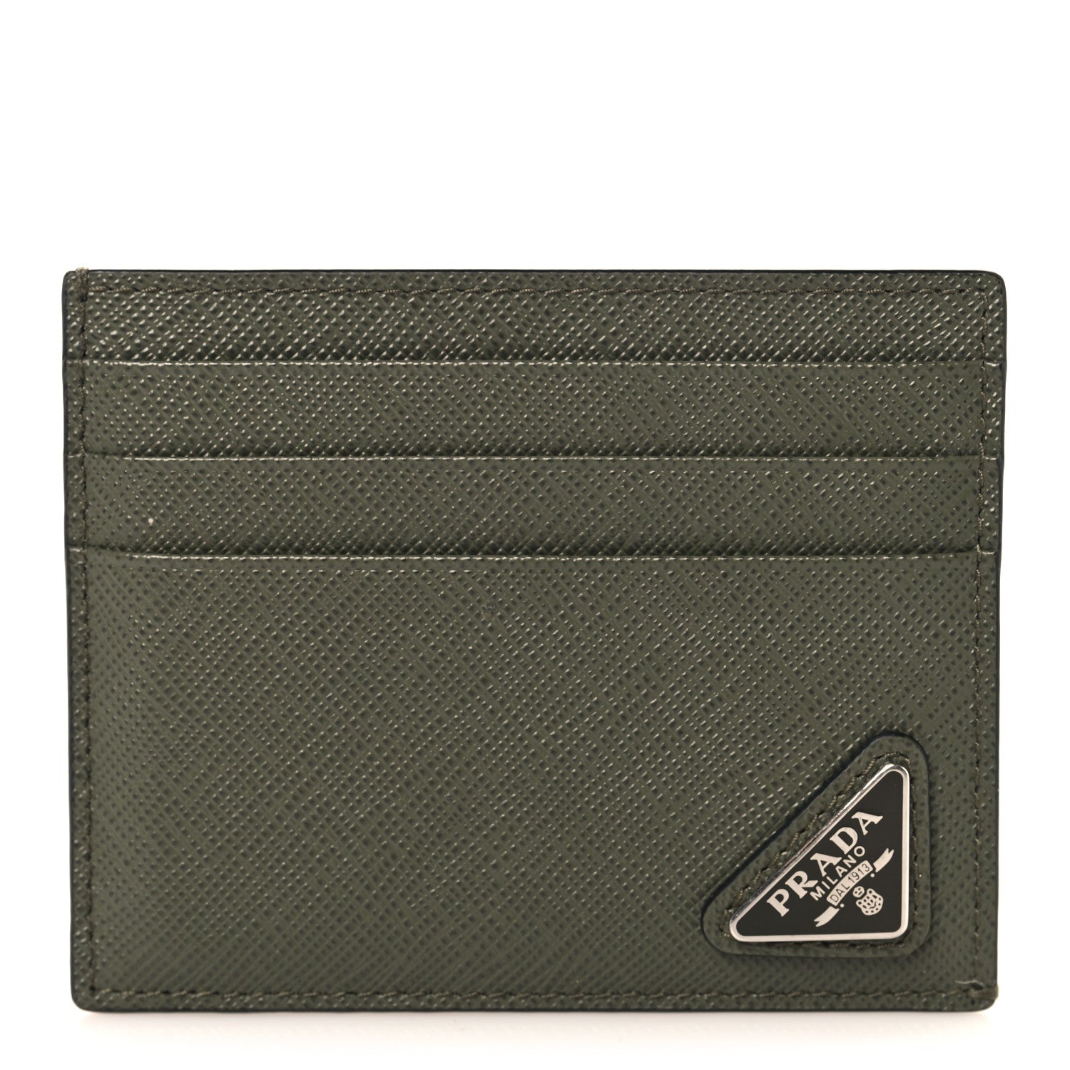 Prada Saffiano Triangle Card Holder Loden 1 of 8
