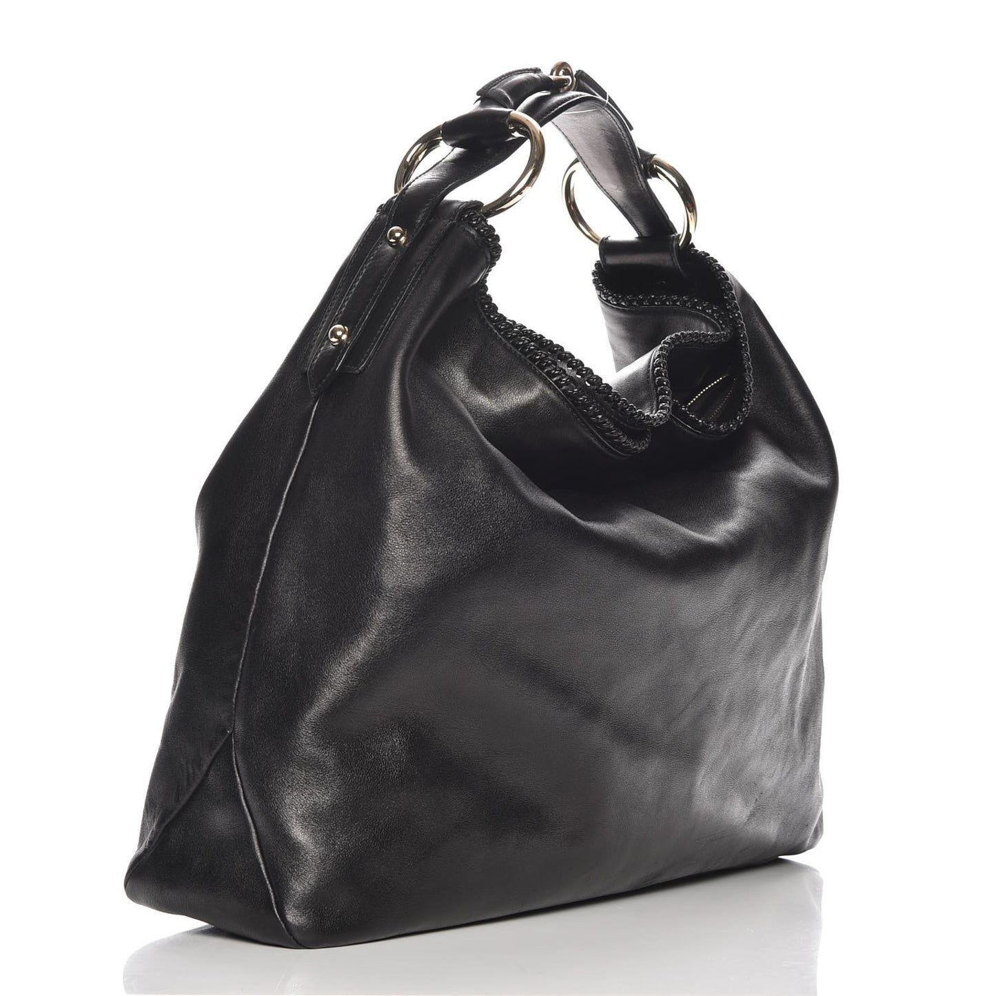 Calfskin Large Horsebit Chain Hobo Black