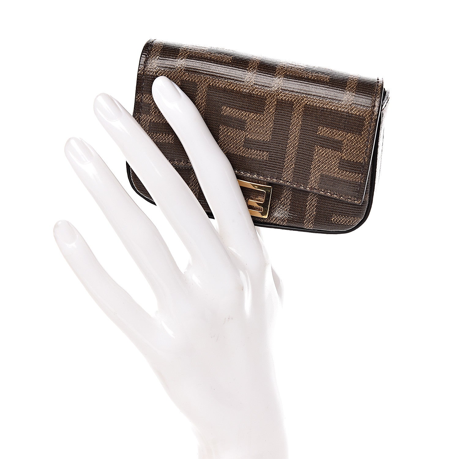 Fendi Glazed Fabric FF 1974 Nano Baguette Belt Charm Mogano Panna 3 of 11