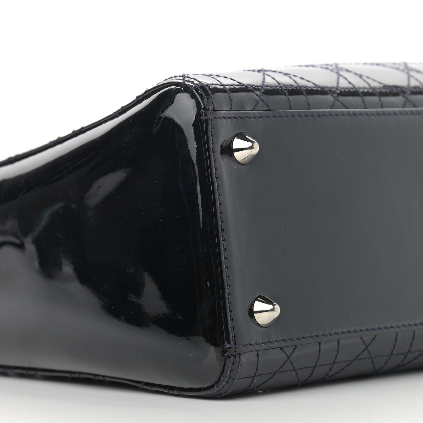 Patent Cannage Stitched Large Lady Dior Dark Navy Blue