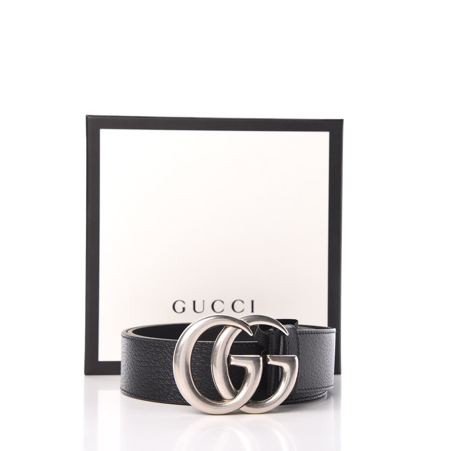 Gucci Textured Dollar Calfskin Nickel Double G 40mm Belt 90 36 Black 7 of 7