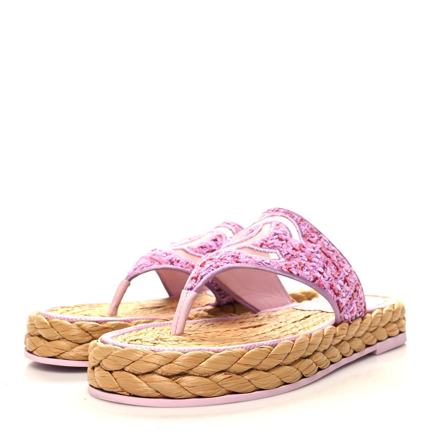 Chanel Tweed Mesh Satin CC Thong Sandals 37.5 Light Purple Pink Red 3 of 8