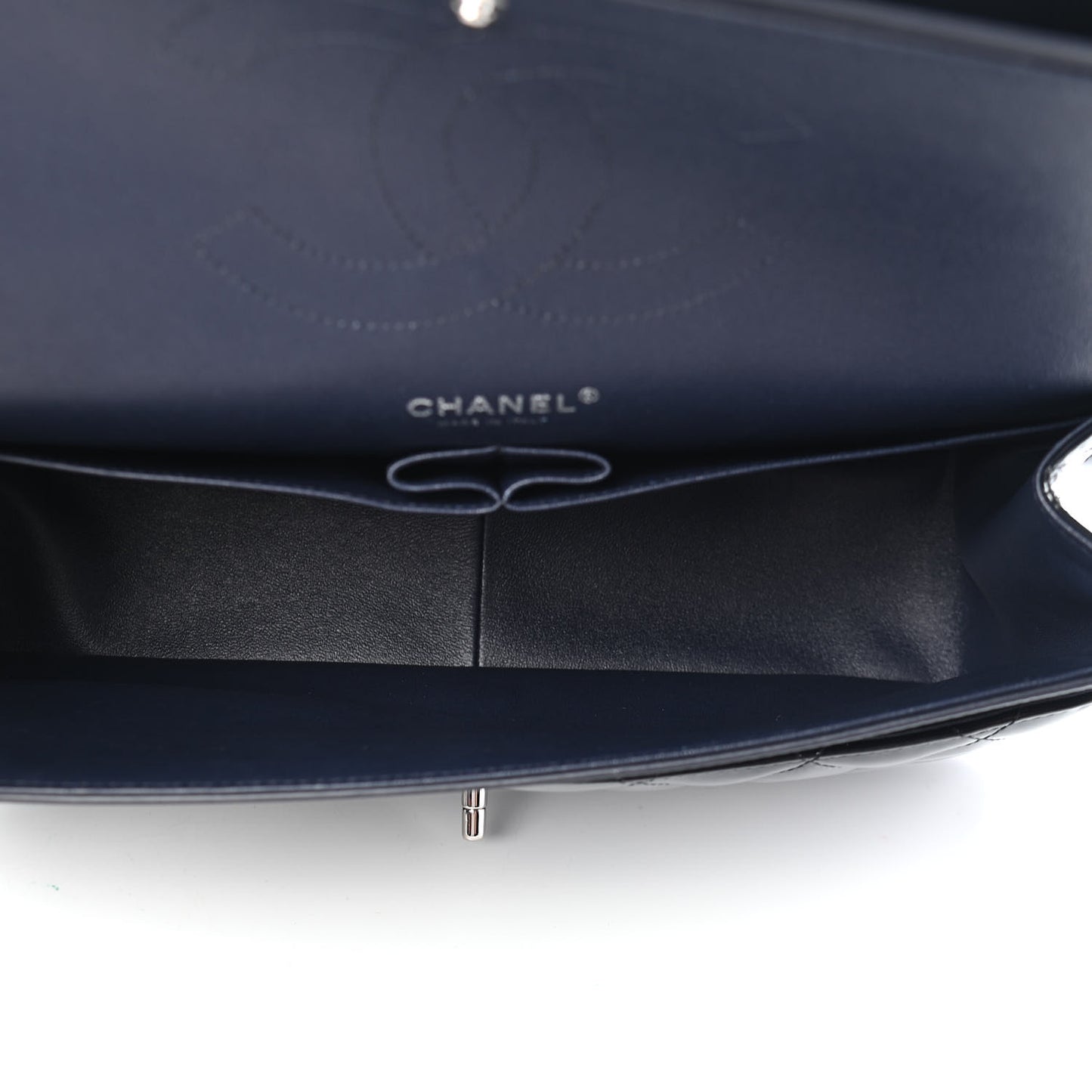 Patent Quilted Jumbo Double Flap Navy