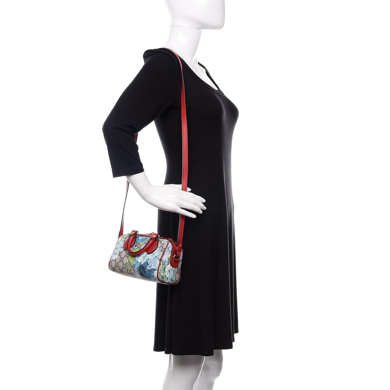 Gucci GG Supreme Monogram Blooms Mini Boston Navy Blue Hibiscus 2 of 12