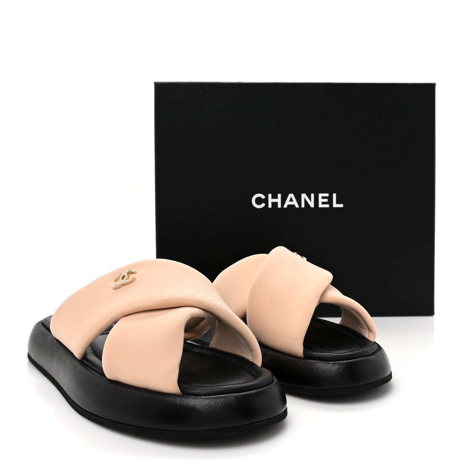 Chanel Fabric CC Mules Sandals 39 Light Beige 12 of 12