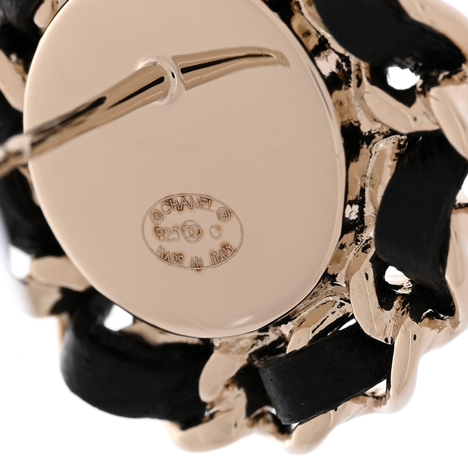 Chanel Crystal Lambskin Chain CC Stud Earrings Black Gold 4 of 6
