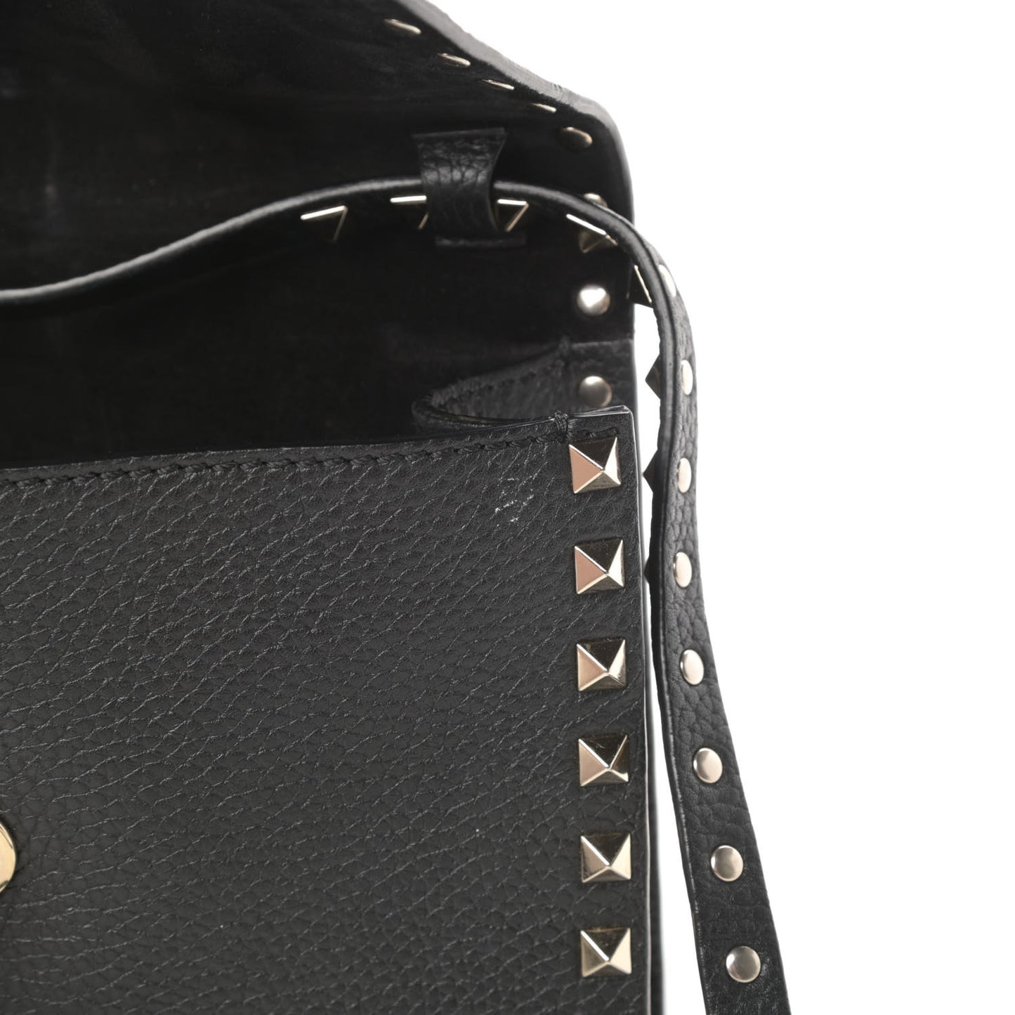Pebbled Calfskin Medium Rockstud Flip Lock Crossbody Bag Black