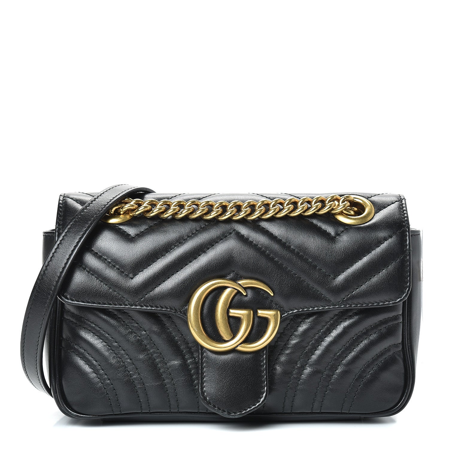 Gucci Calfskin Matelasse Mini GG Marmont Shoulder Bag Black 1 of 14