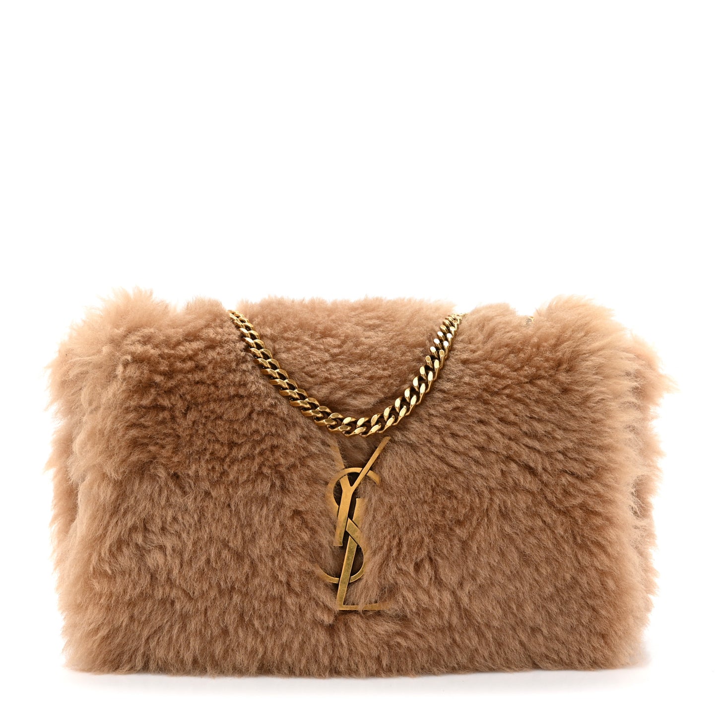 Shearling Calfskin Small Reversible Monogram Kate Satchel Ecru Dark Brown