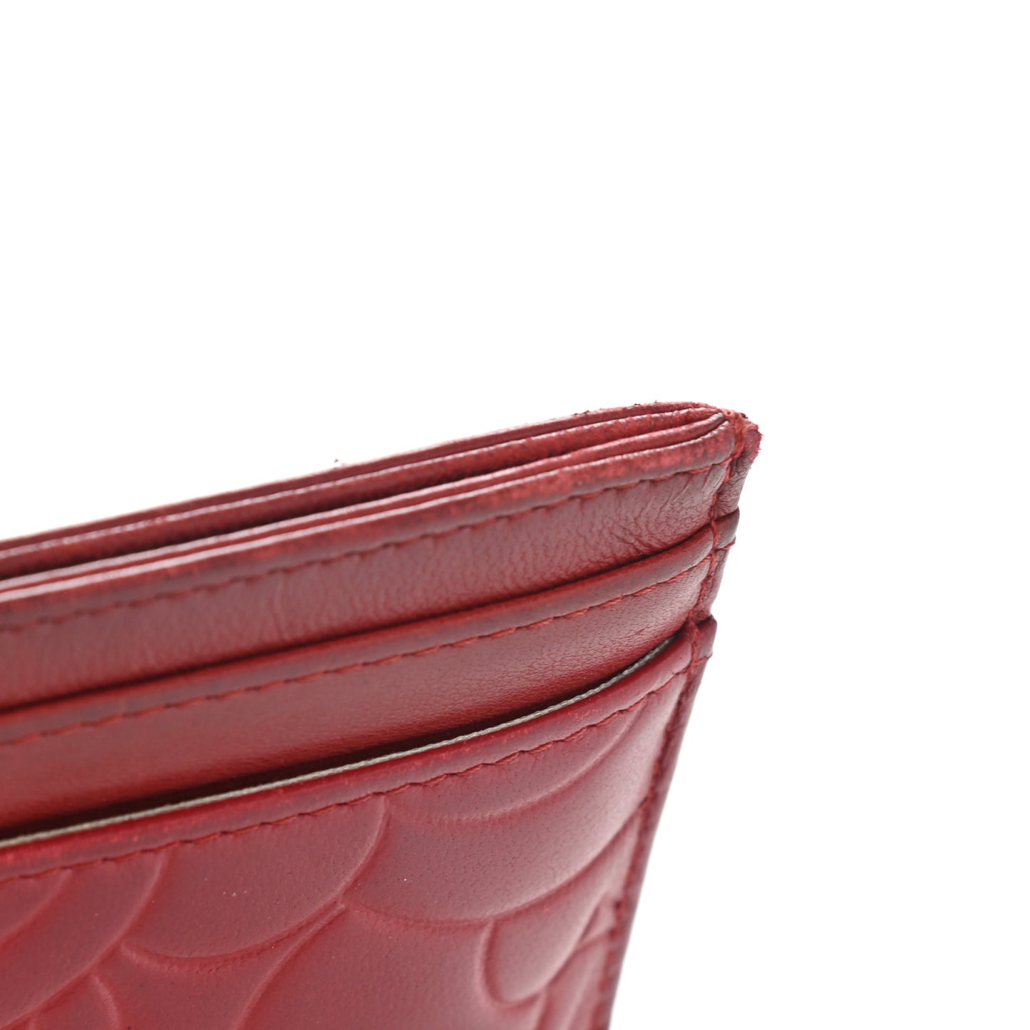 Lambskin Camellia Embossed Card Holder Red