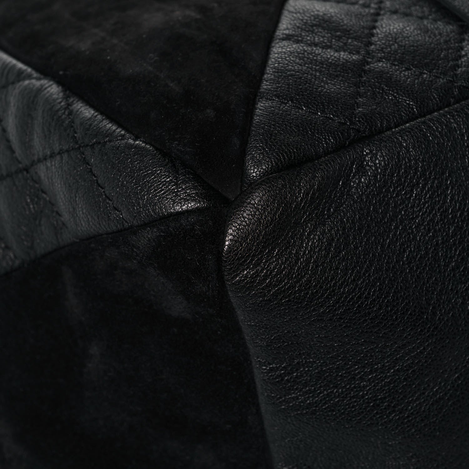 Chanel Goatskin Suede Calfskin Quilted Patchwork Drawstring Bag Black 9 of 14