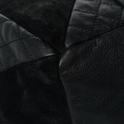 Chanel Goatskin Suede Calfskin Quilted Patchwork Drawstring Bag Black 9 of 14