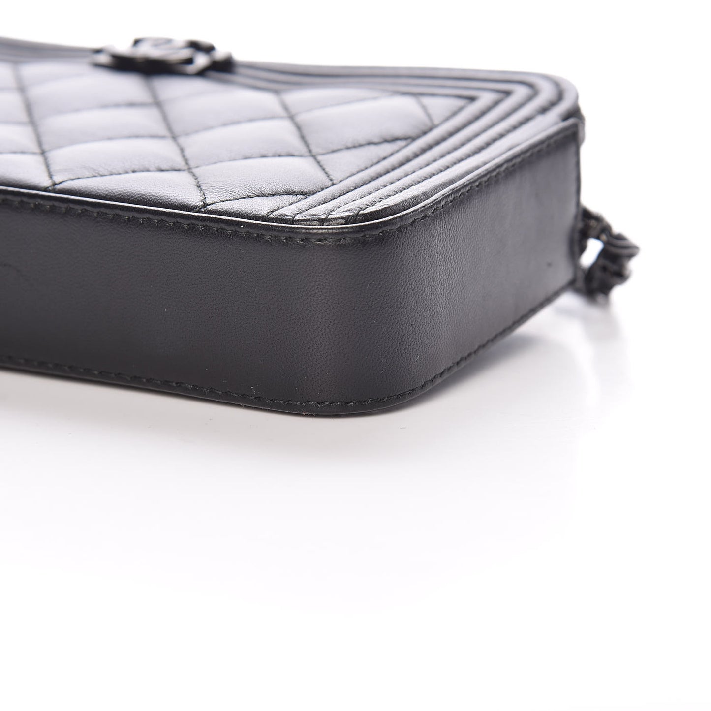 Lambskin Quilted Small Boy Clutch With Chain So Black