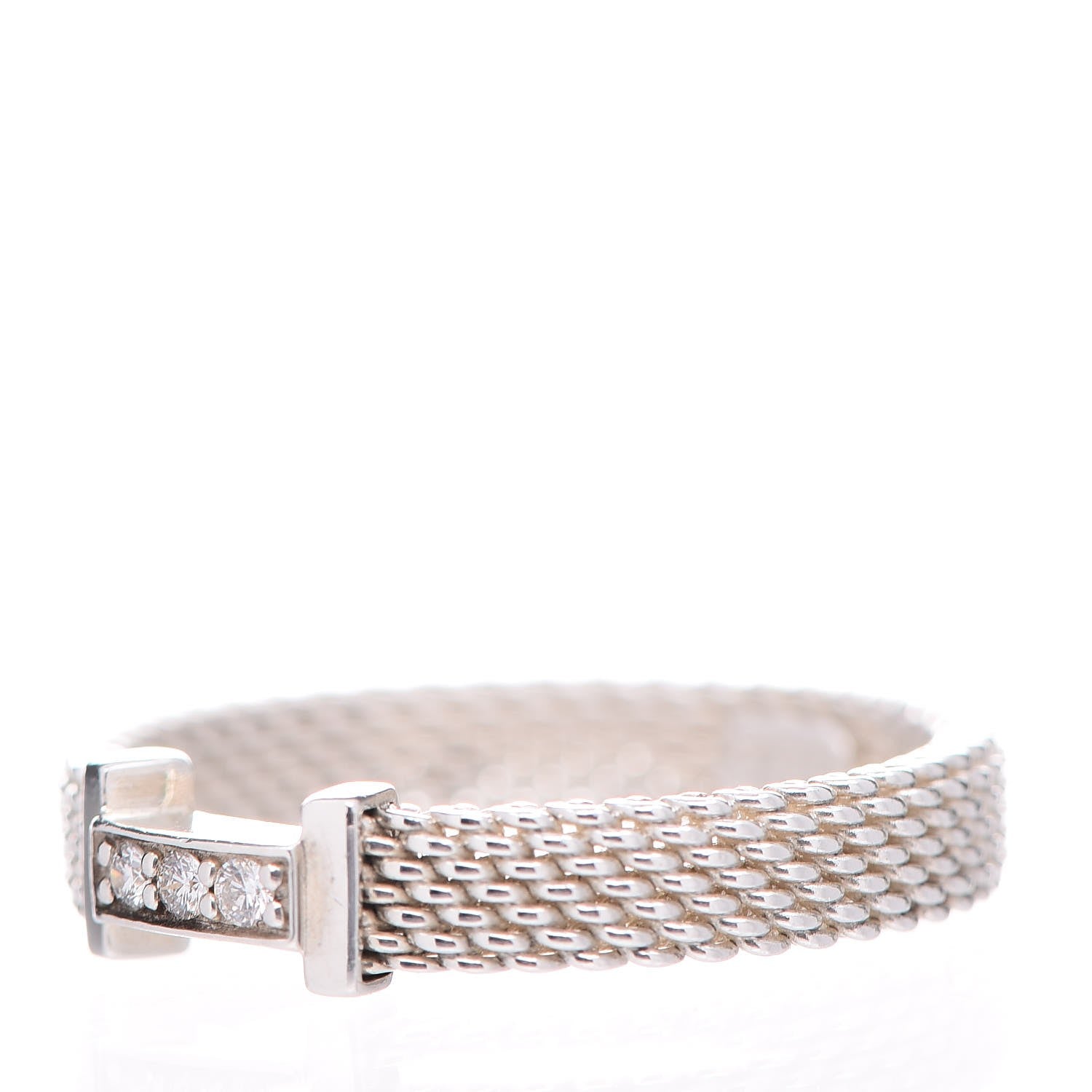 Tiffany Sterling Silver Diamond Somerset Mesh Band Ring 55 7.25 3 of 5