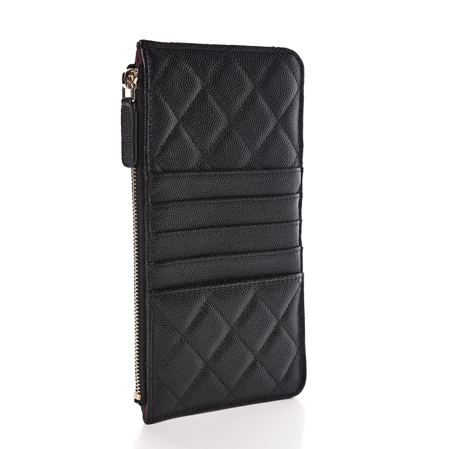 Caviar Quilted Classic Flat Wallet Pouch Black