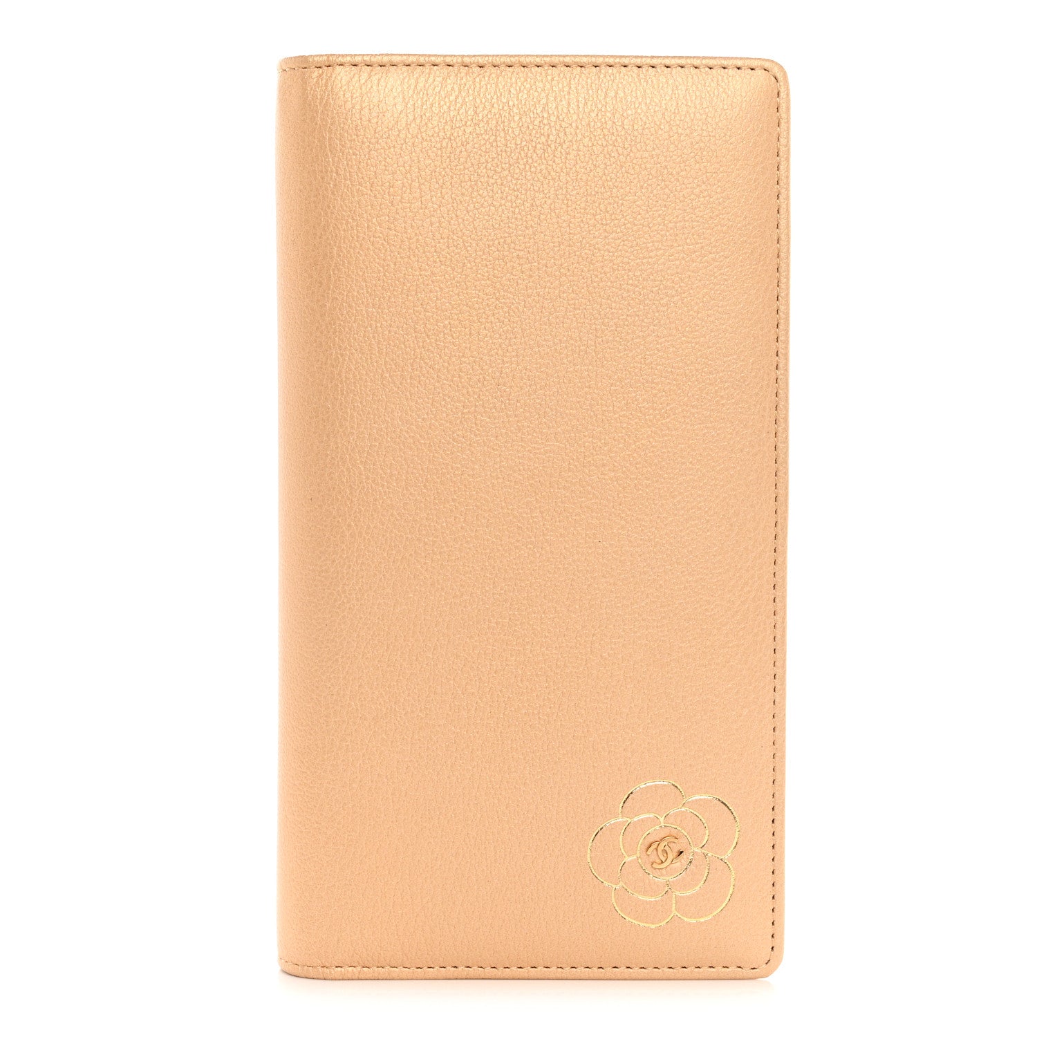 Chanel Metallic Goatskin Camellia Yen Wallet Beige 1 of 9