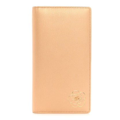 Chanel Metallic Goatskin Camellia Yen Wallet Beige 1 of 9