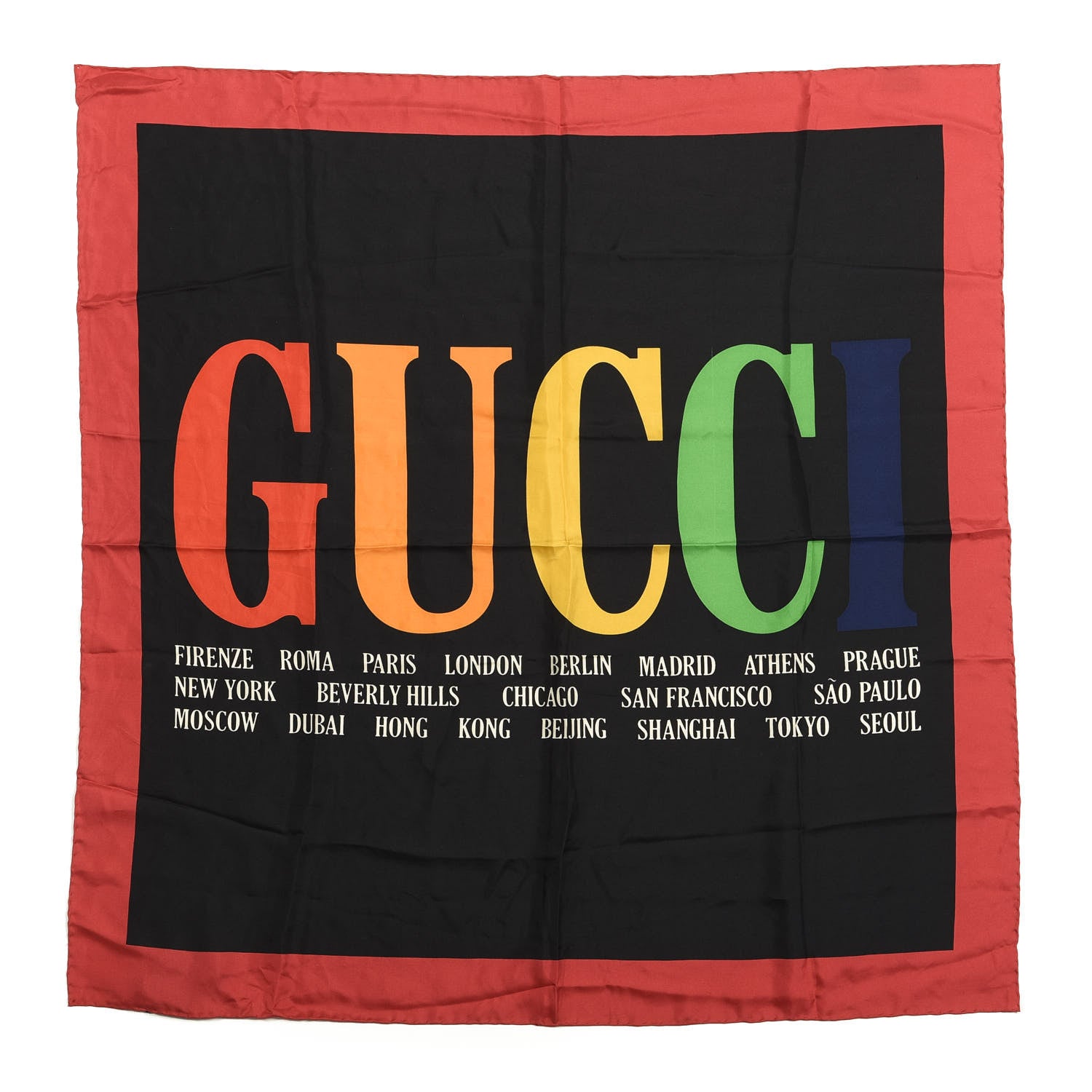 Gucci Silk Gucci Multiworld Square Scarf Black Multicolor 1 of 3