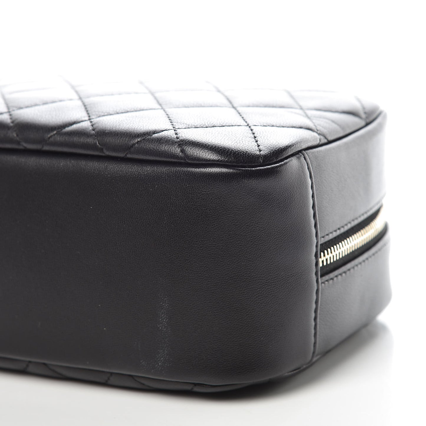 Lambskin Quilted Medium Curvy Pouch Cosmetic Case Black