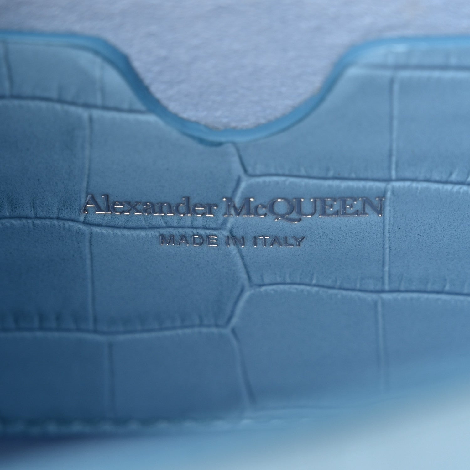 Alexander McQueen Calfskin Crocodile Embossed Skull Mini Crossbody Bag Blue 6 of 9