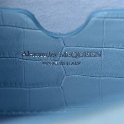 Alexander McQueen Calfskin Crocodile Embossed Skull Mini Crossbody Bag Blue 6 of 9