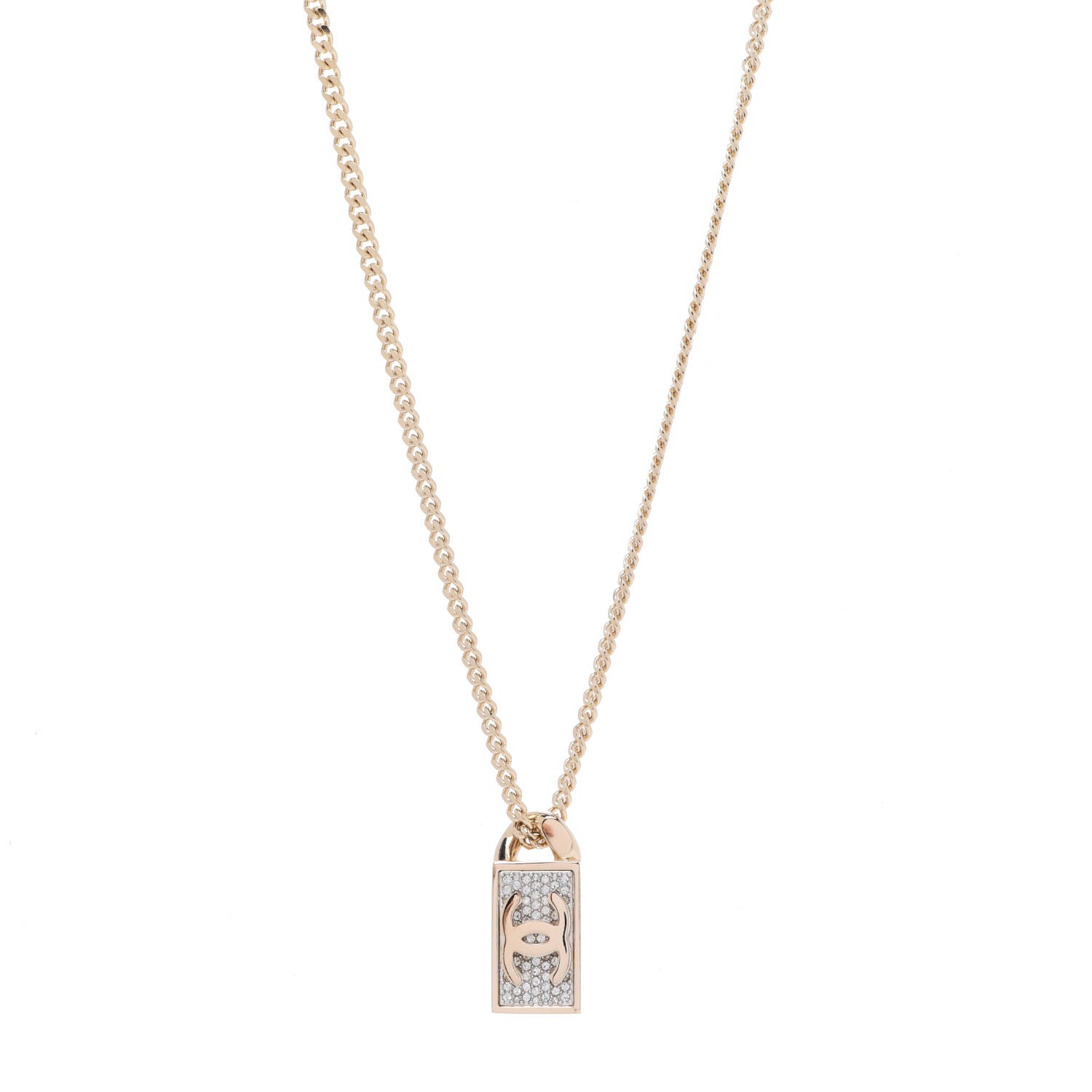 Chanel Crystal Dog Tag Charm Necklace Gold 1 of 6