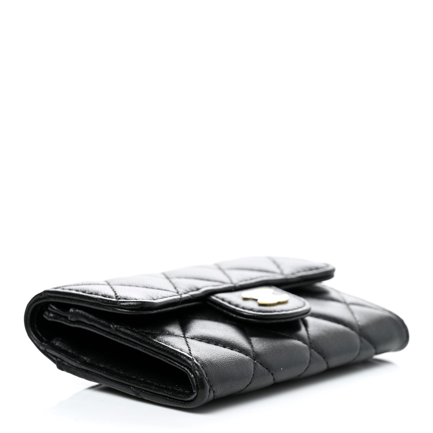 Lambskin Quilted Flap Card Holder Wallet Black