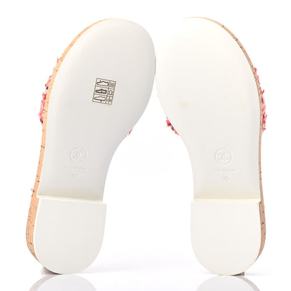 Chanel Tweed Cork Mule Sandal 35 Coral Red Pink 5 of 8