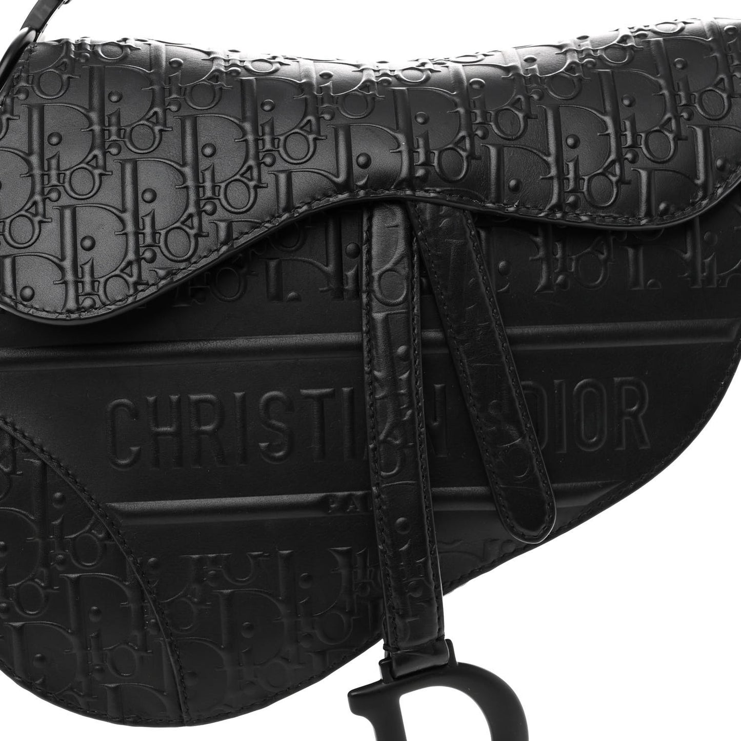 Calfskin Embossed Oblique Saddle Bag Black