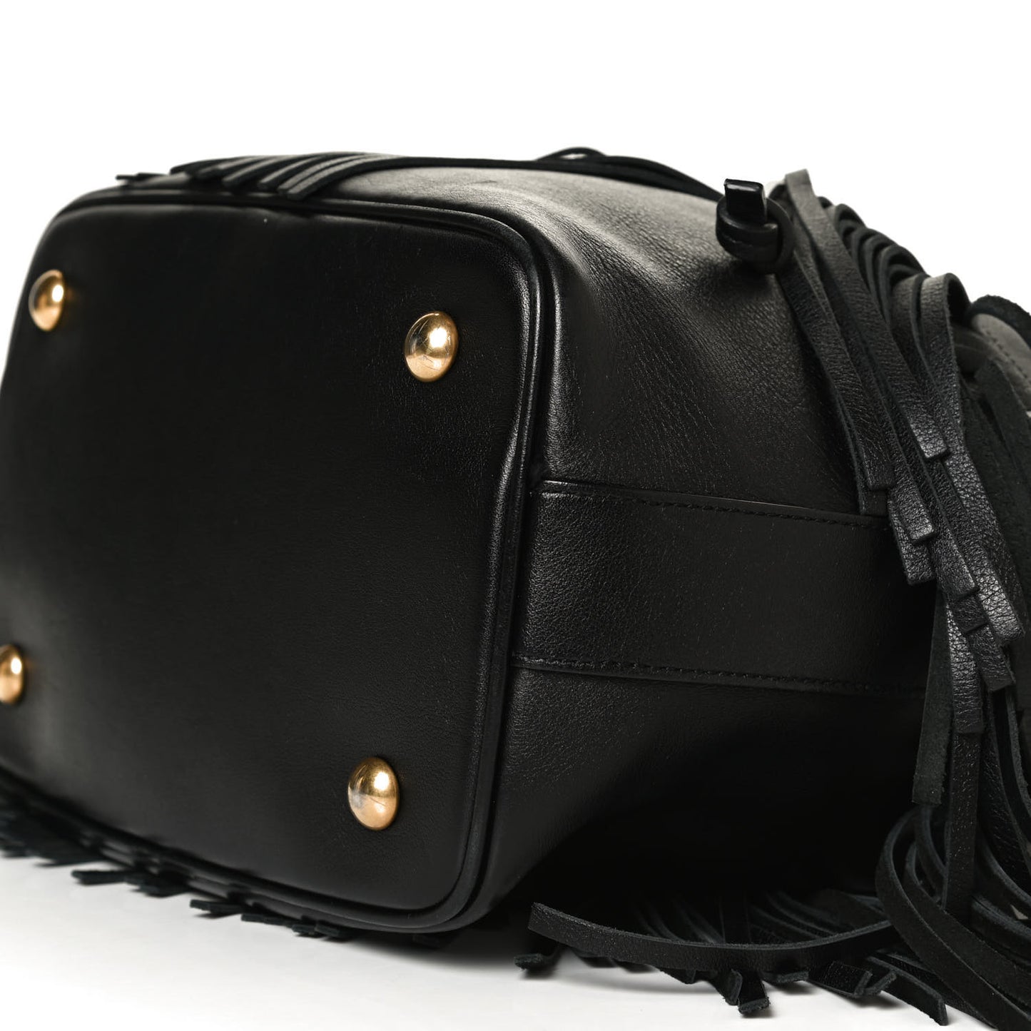 Calfskin Small Emmanuelle Fringe Bucket Bag Black