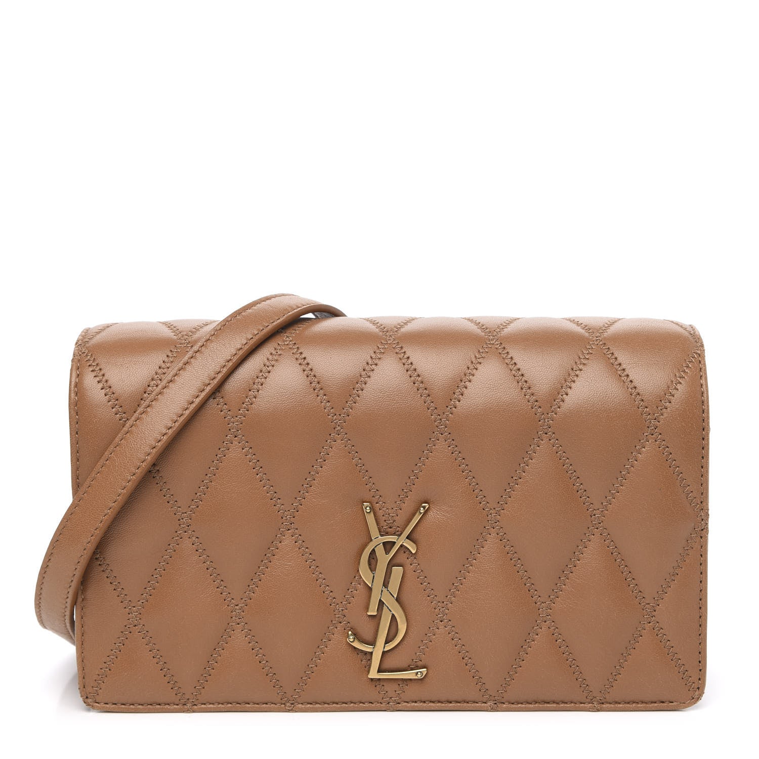 Saint Laurent Lambskin Diamond Quilted Angie Chain Bag Tan 1 of 13