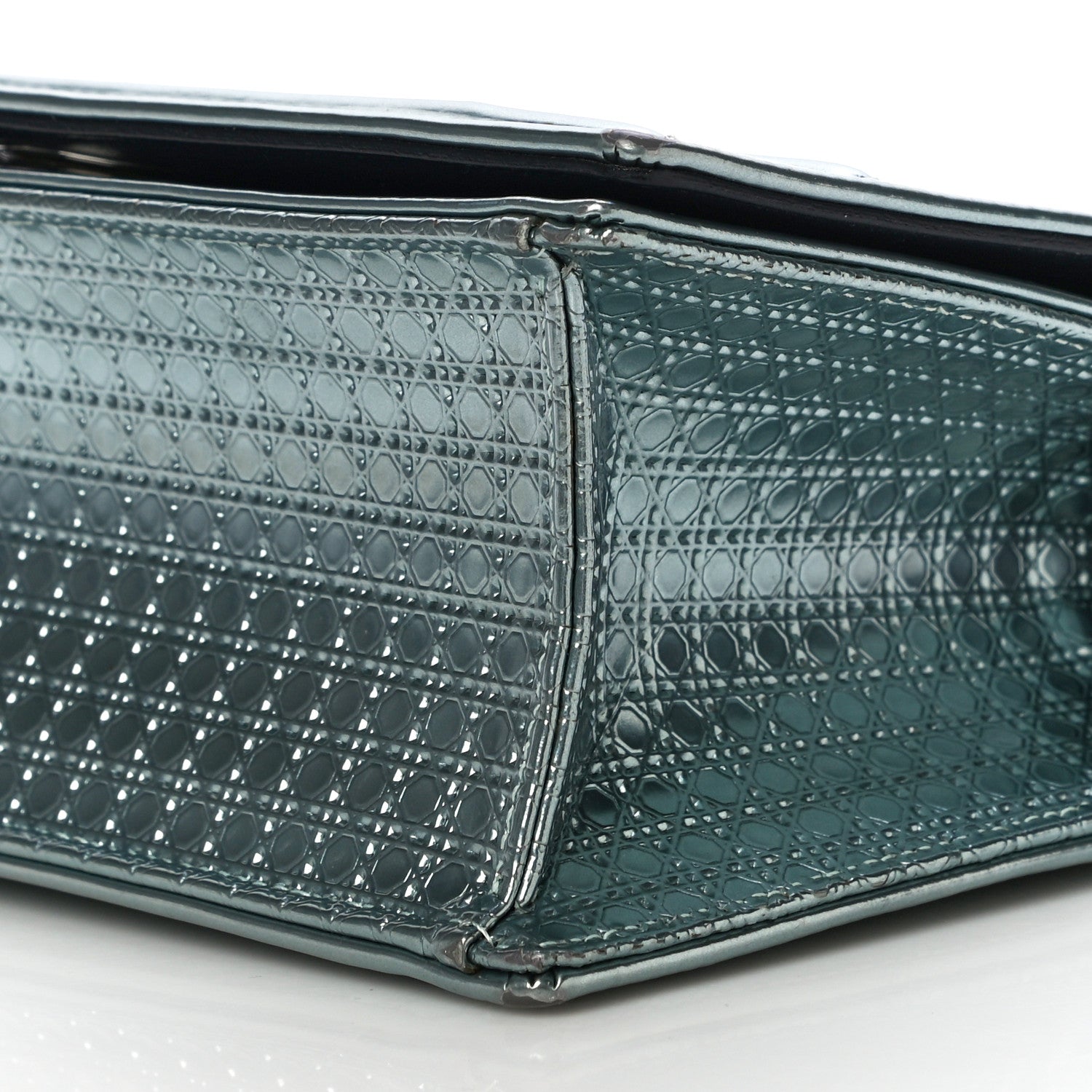 Christian Dior Metallic Patent Micro-Cannage Small Diorama Flap Bag Azur 9 of 17