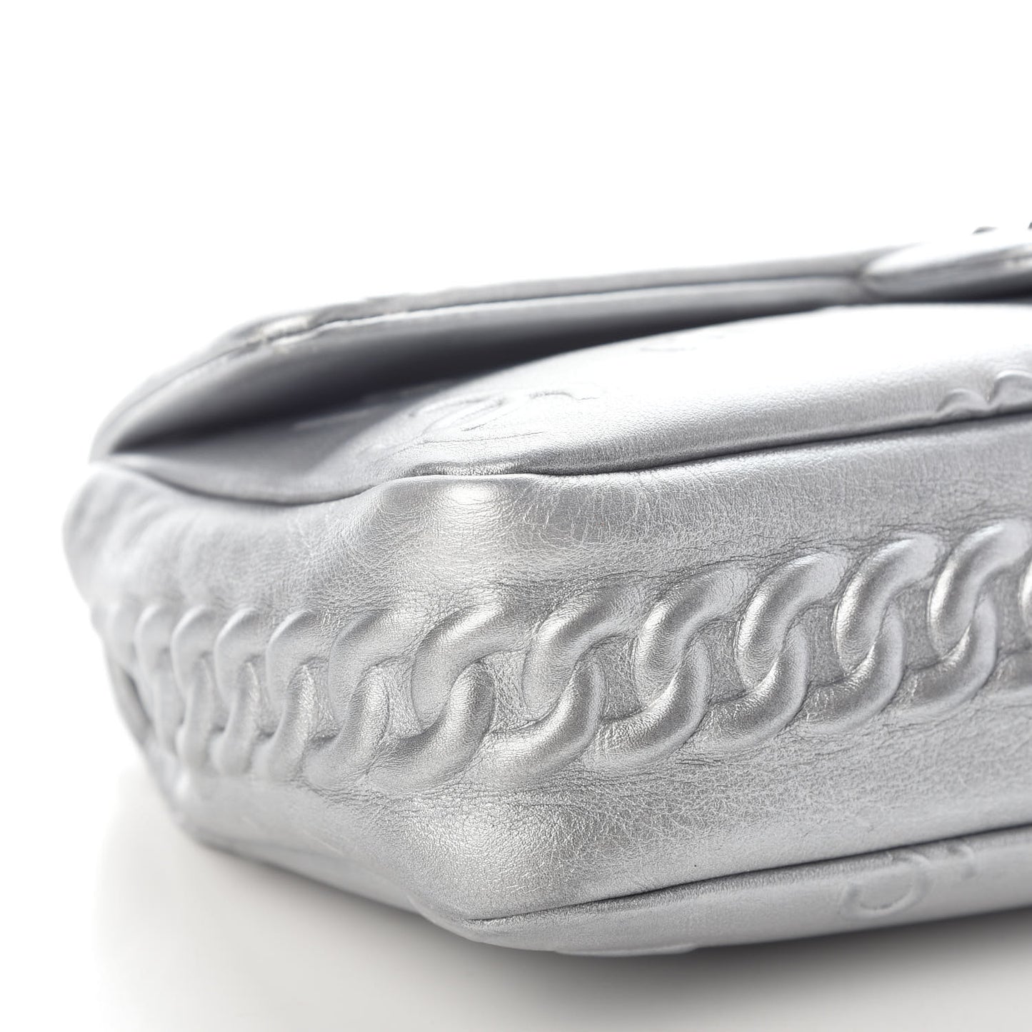 Metallic Lambskin Symbols Medium Single Flap Silver