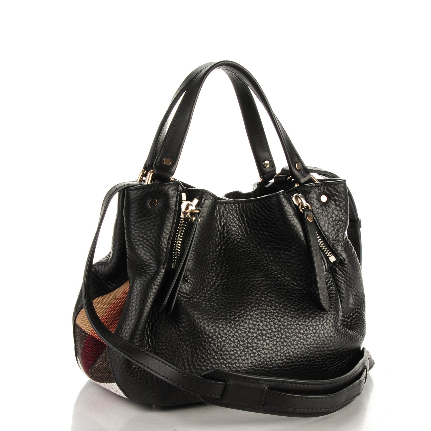 Burberry Grainy Calfskin House Check Small Maidstone Black 3 of 8