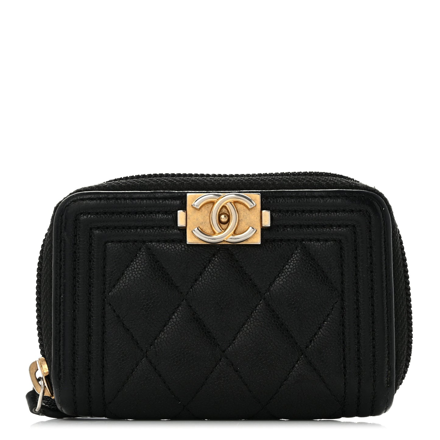 Caviar Quilted Boy Zip Around Coin Purse Wallet Black