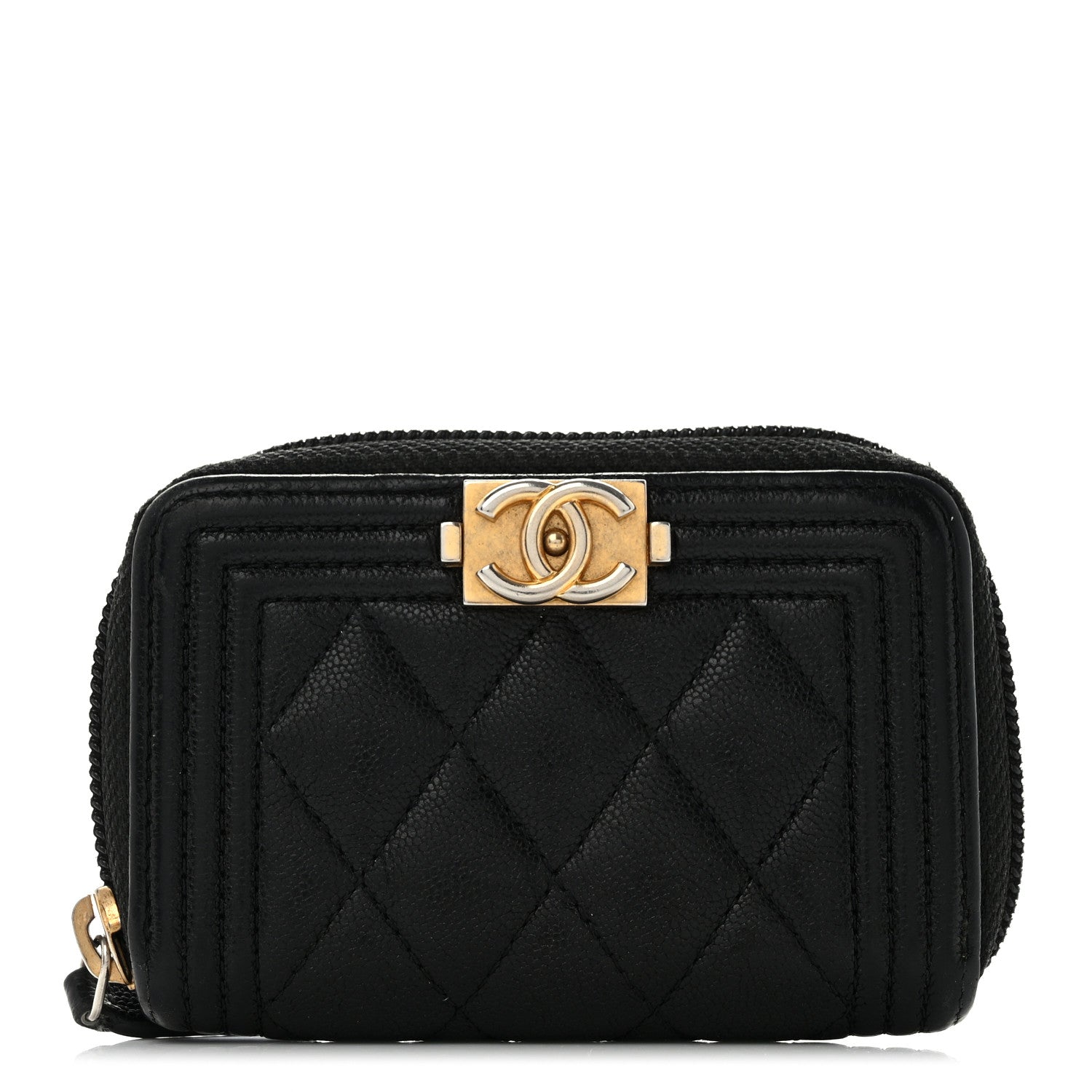 Chanel Caviar Quilted Boy Zip Around Coin Purse Wallet Black 1 of 11