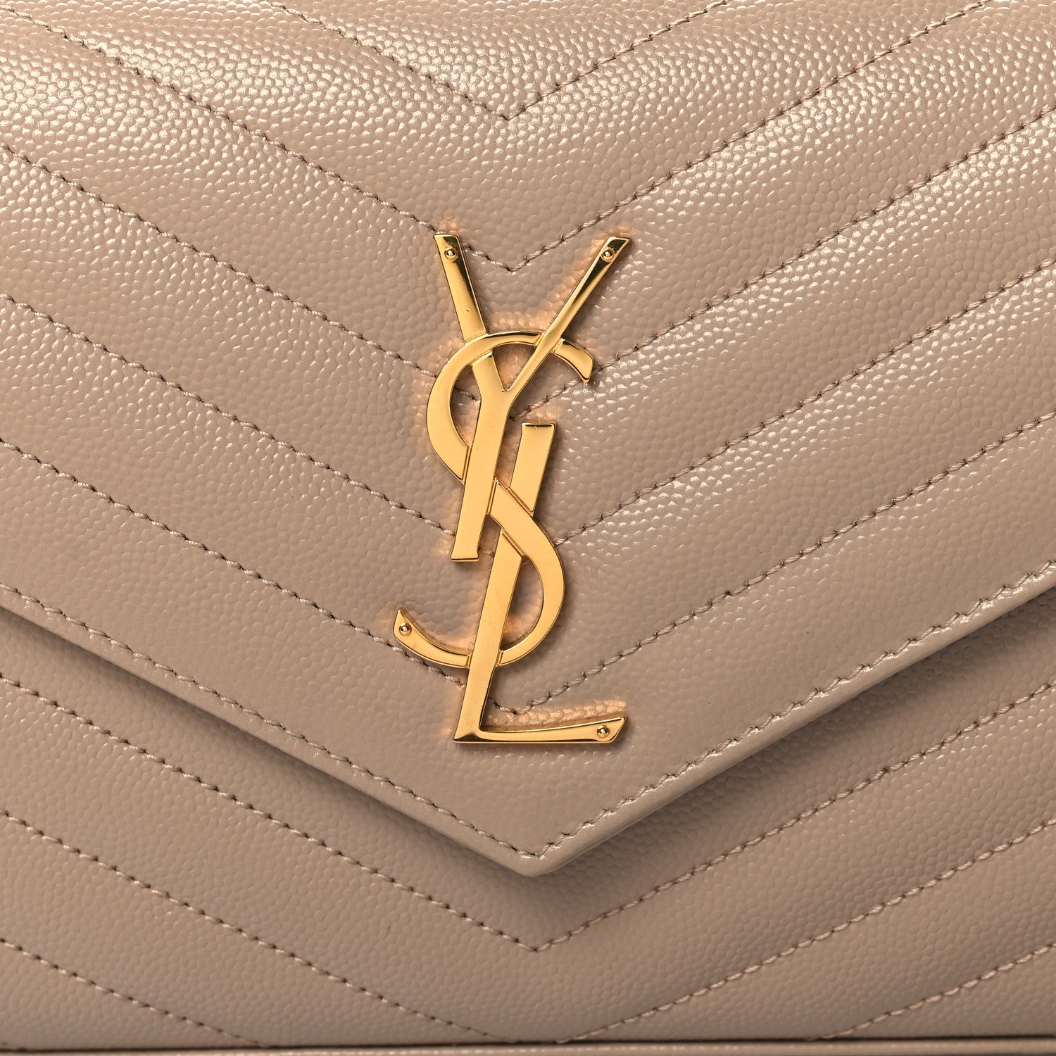 Saint Laurent Grain De Poudre Matelasse Chevron Monogram Chain Wallet Nude Powder 8 of 11