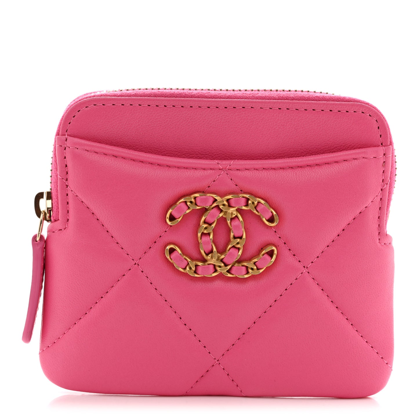 Quilted Chanel 19 Zip Card Holder Wallet Pink