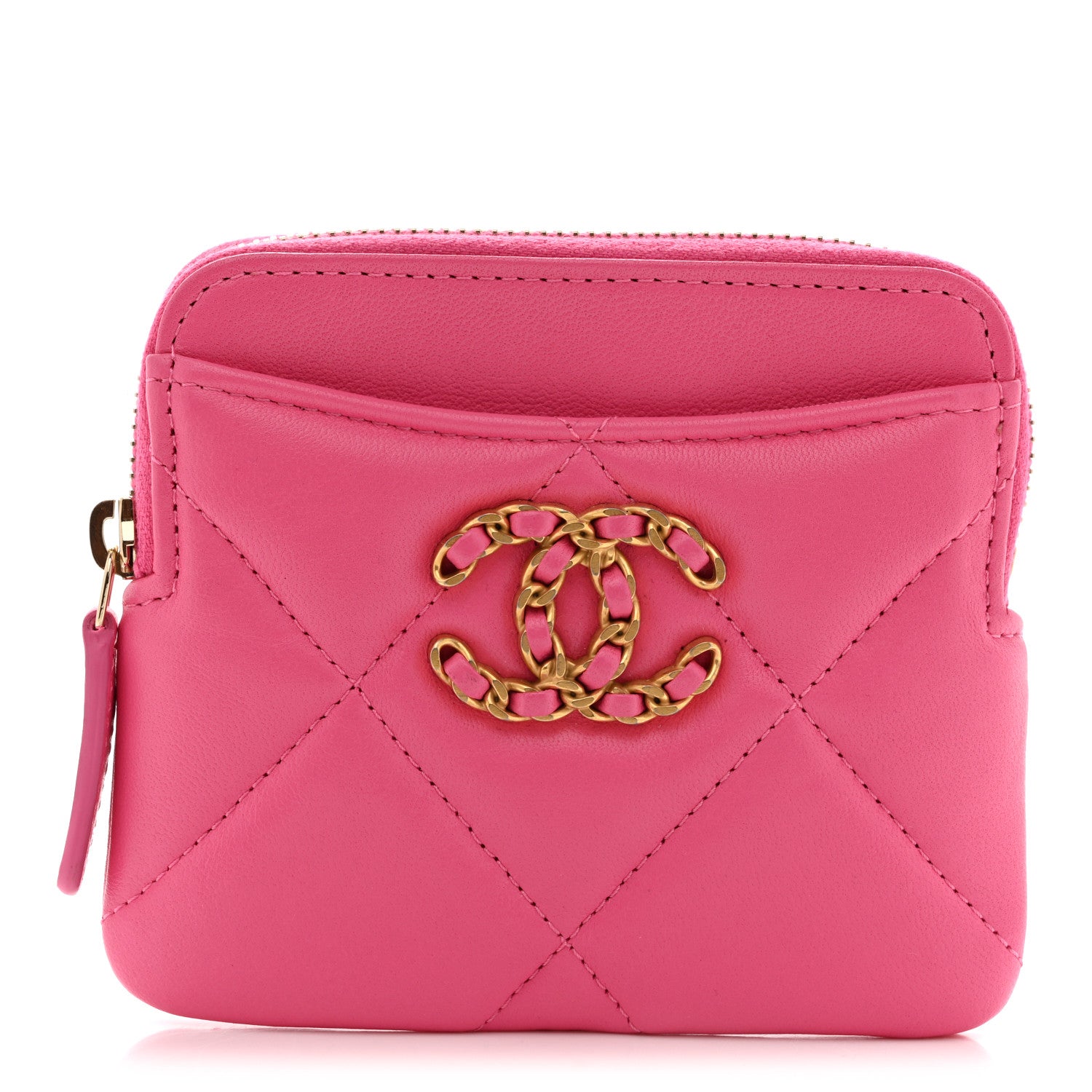 Chanel Quilted Chanel 19 Zip Card Holder Wallet Pink 1 of 7