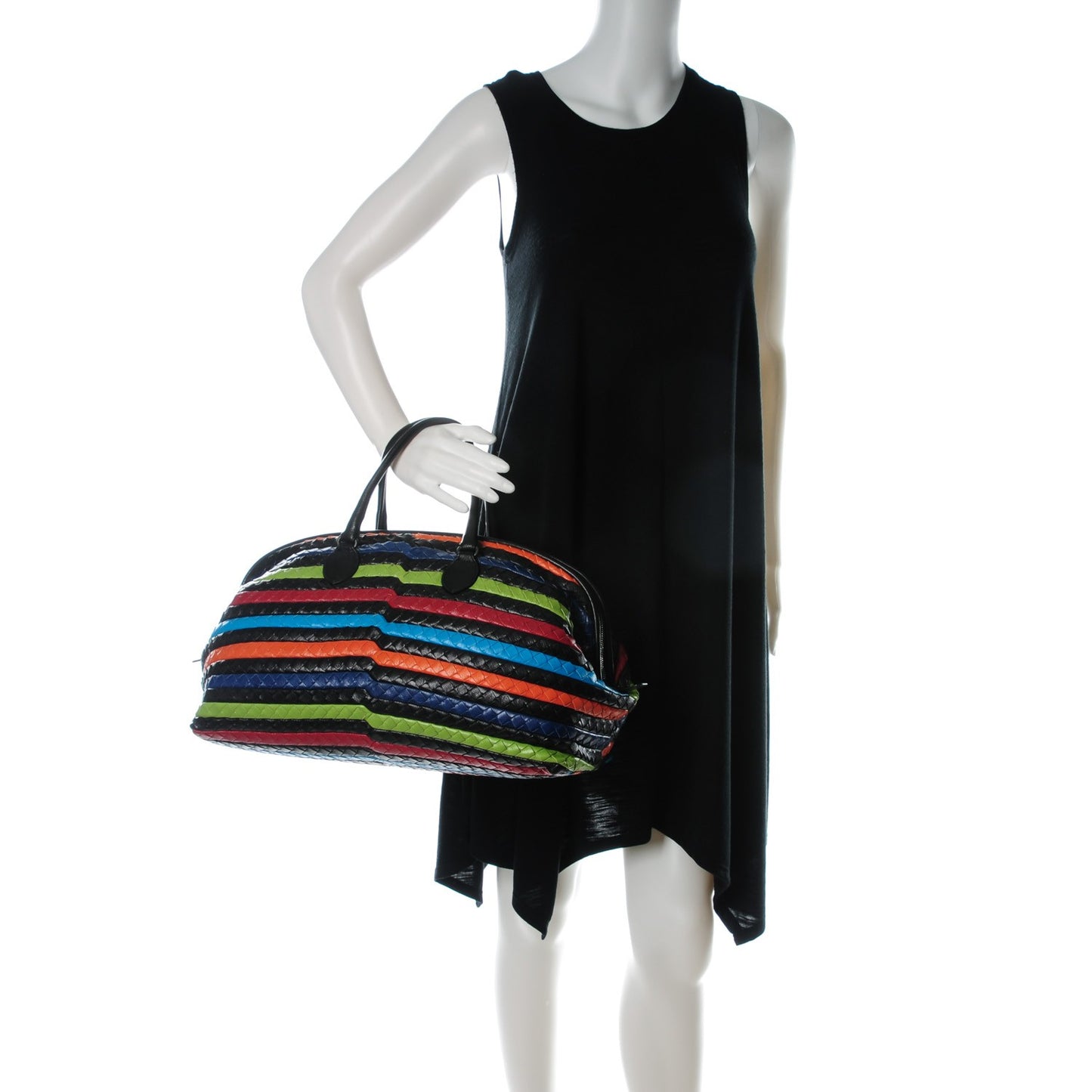 Shiny Goatskin Intrecciato Frame Bowling Bag Multicolor