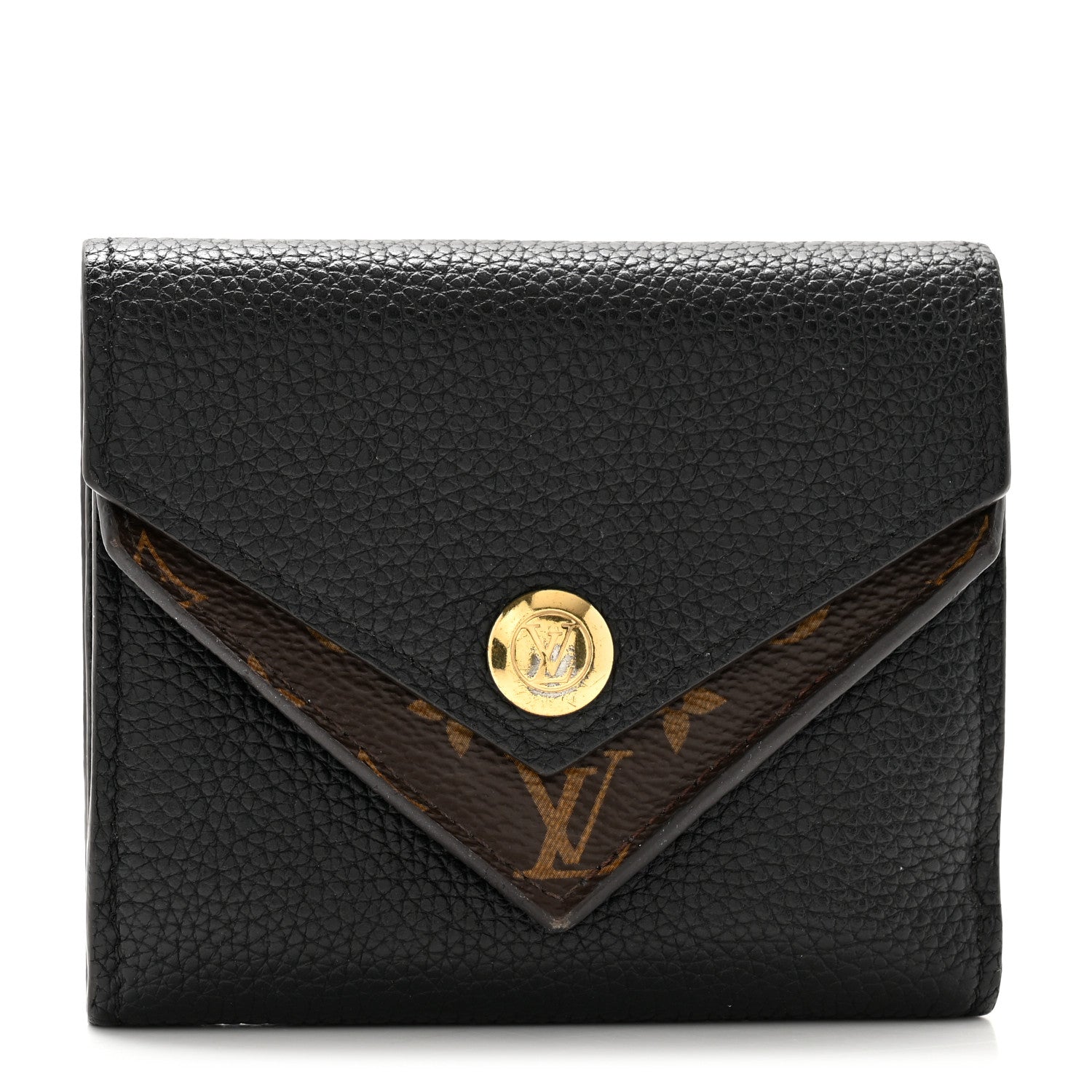 Louis Vuitton Grained Calfskin Monogram Double V Compact Wallet Black 1 of 10