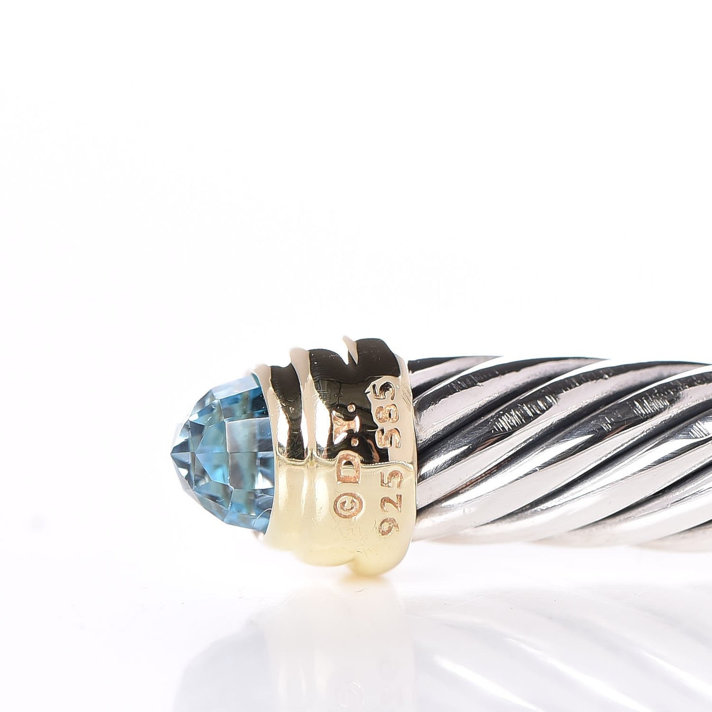 Sterling Silver 14K Yellow Gold Blue Topaz 5mm Cable Classics Petite Color Bracelet