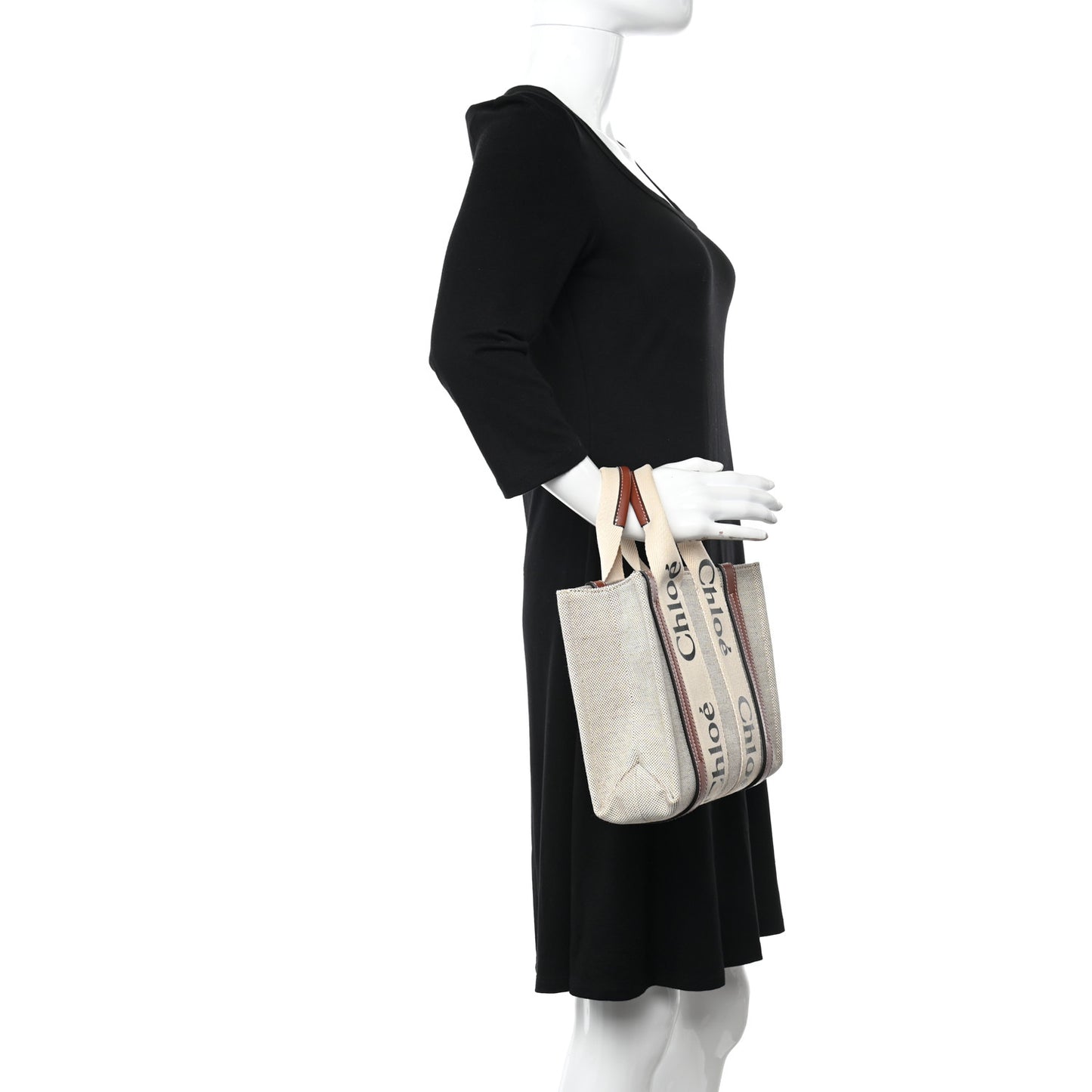 Cotton Calfskin Small Woody Ribbon Tote White Brown