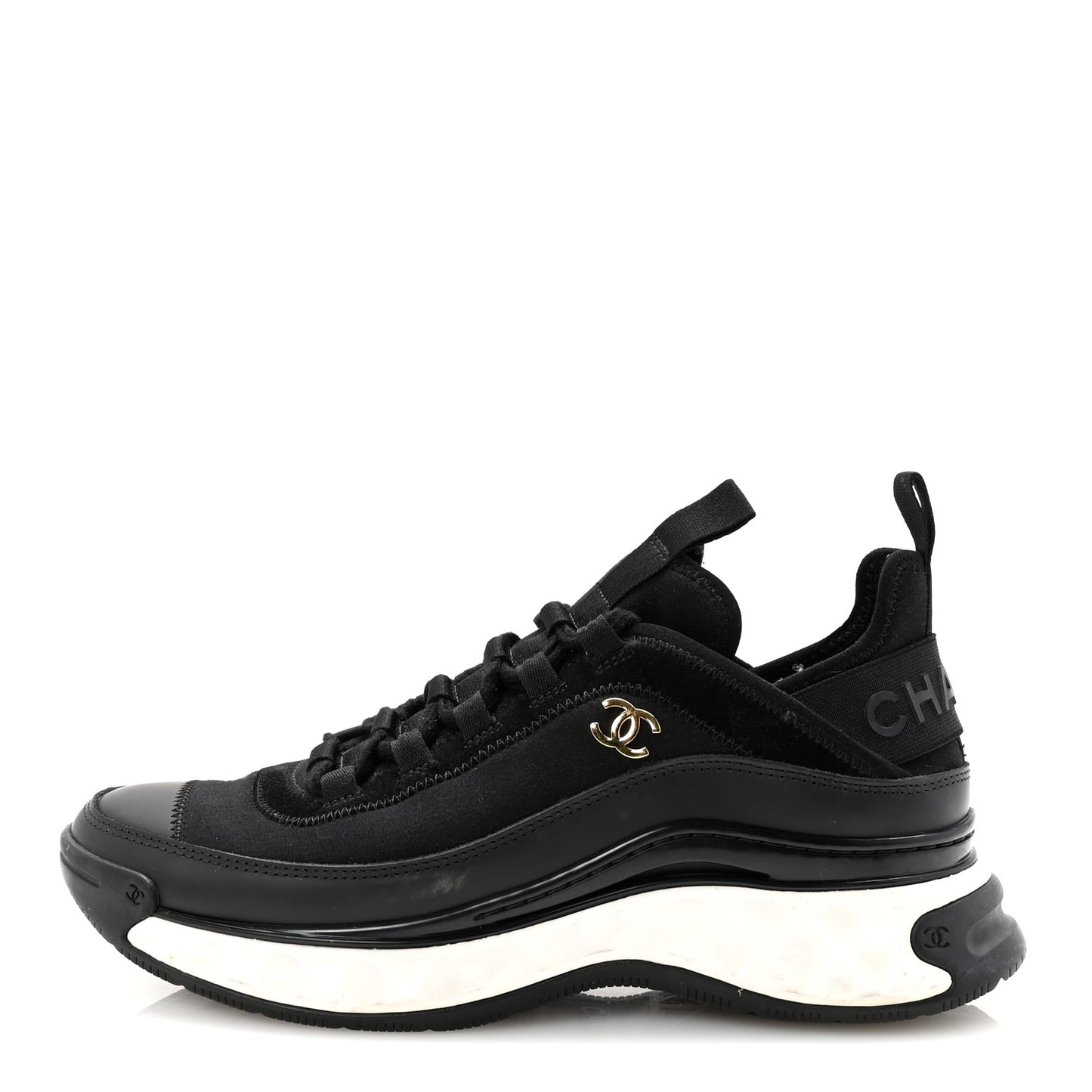 Velvet Calfskin Mixed Fibers CC Sneakers 38 Black