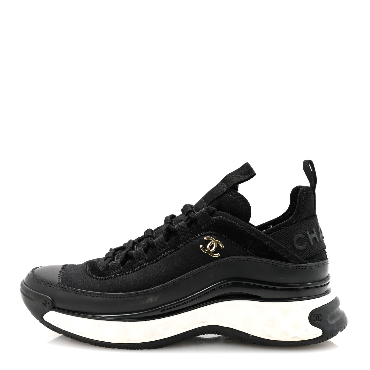 Chanel Velvet Calfskin Mixed Fibers CC Sneakers 38 Black 1 of 10